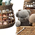 Cute Soft Plush Toys in Various Wicker Baskets with Tassel Details