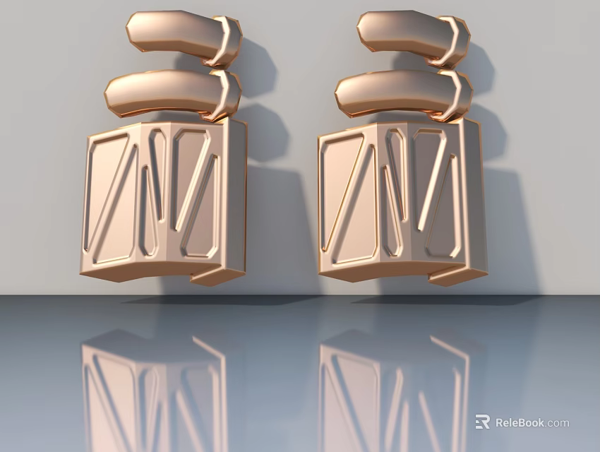 Modern Interior Hinged Door With Golden Metallic Finish And Geometric Details 3d model 