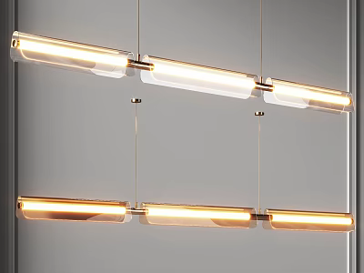 Modern Linear LED Chandelier With Multiple Bright Tubes And Sleek Metal Frame Design 3d model