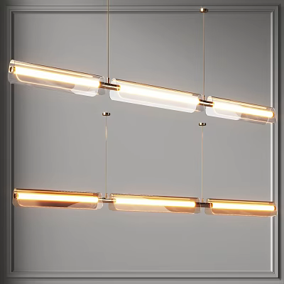 Modern Linear LED Chandelier With Multiple Bright Tubes And Sleek Metal Frame Design 3d model