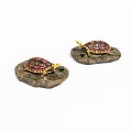 Two Turtle Figurines On Rock Bases With Brown Red Shells And Yellow Heads 3d model
