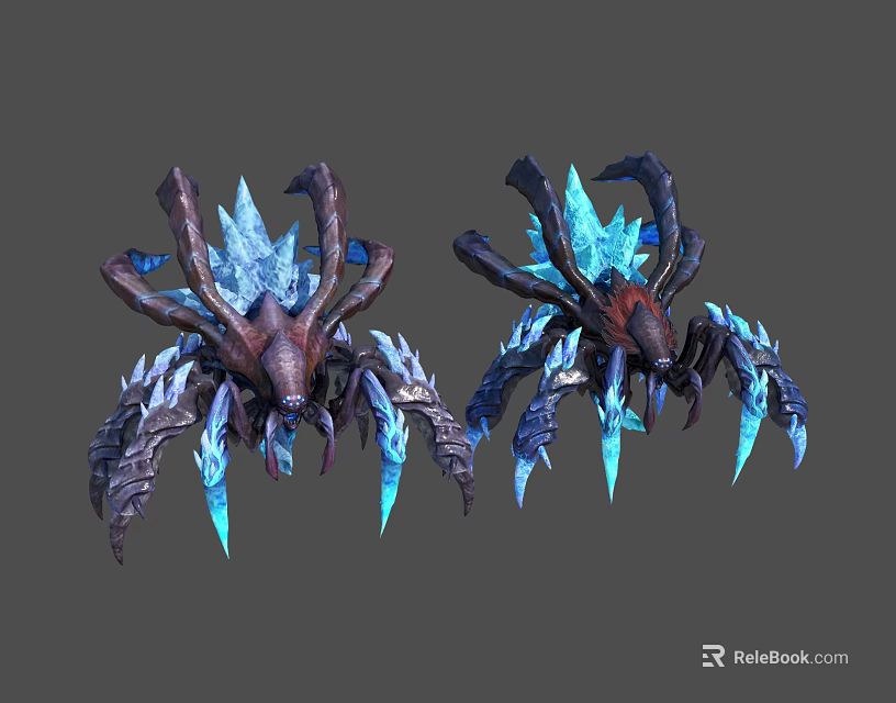 Fantasy Character And Creature Models With Multiple Limbs Icy Blue Crystals And Brown Blue Features 3d model 