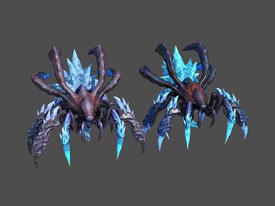 Fantasy Character And Creature Models With Multiple Limbs Icy Blue Crystals And Brown Blue Features 3d model