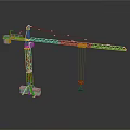 Yellow Tower Crane With Long Boom Base And Hanging Hook On Dark Background