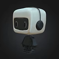 Cute Plush Doll With Square White Head And Black Body Minimalist Design Style