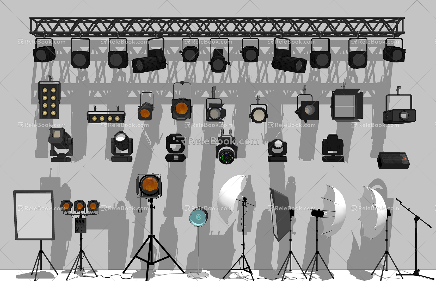 Modern photographic equipment Stage lights Spotlights Studio 3d model