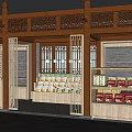 Chinese Style Shopping Mall Store With Wooden Structure Lattice Doors And Product Shelves