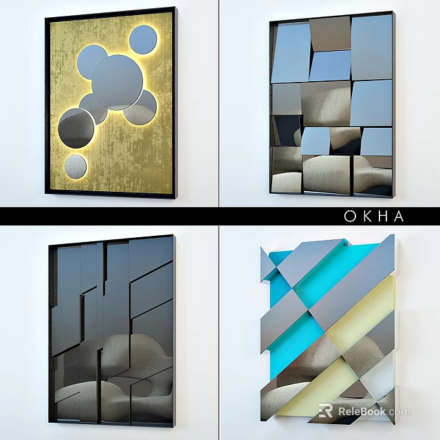 Modern Decorative Mirrors With Geometric Shapes And Abstract Design Patterns 3d model 