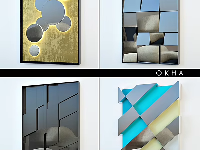 Modern Decorative Mirrors With Geometric Shapes And Abstract Design Patterns 3d model
