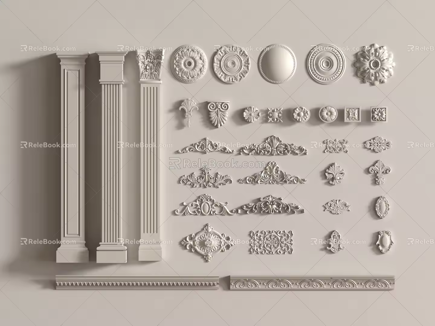 French line gypsum line skirting line background wall gypsum component Roman column 3d model