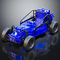 Blue Go Kart With Open Frame Structure And Black Racing Wheels 3d model