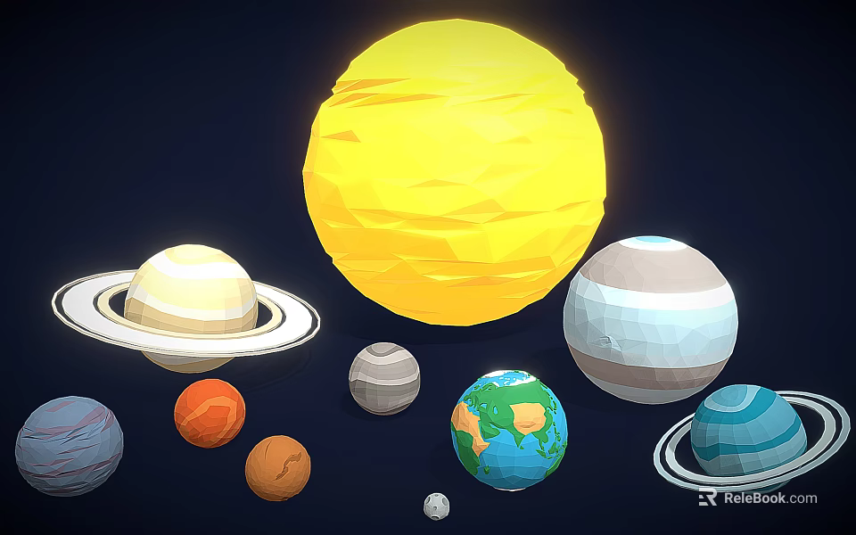 Solar System Planets Collection With Sun Earth Saturn And Other Celestial Bodies 3d model 