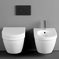 White Wall Mounted Toilet With Bidet And Black Control Panel In Modern Bathroom