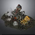 Various Colored Spiders With Mechanical Biological Features On Dark Base