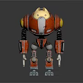 Red Mechanical Robot Character With Yellow Shoulders And Blue Feet Design