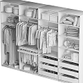 Organized Walk-in Closet with Hanging Clothes Folded Clothes Shoes Bags Storage Boxes and Shelves