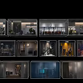 Multiple Showcase Displays Featuring Modern Interior Design And Various Lighting Decor Elements