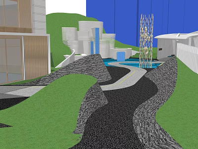 Garden Landscape Design With Lush Green Lawns Winding Paths And Water Features 3d model