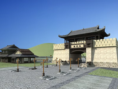 Ancient Chinese Architecture With Traditional City Gate Tower Stone Plaza And Surrounding Buildings 3d model
