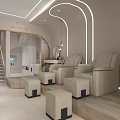 Elegant Modern SPA Sauna Interior With Curved Lighting Display Cabinet And Beige Lounge Chair