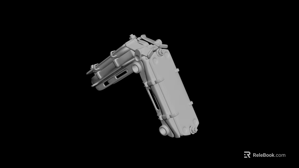 Gray Metal Mechanical Component With Connecting Parts And Bolts On Black Background 3d model 