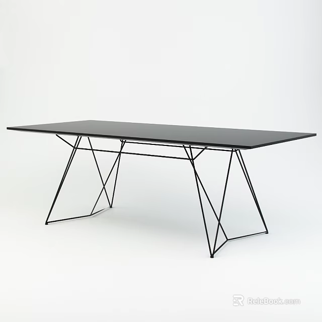 Modern Black Desk With Geometric Metal Frame And Sleek Minimalist Surface 3d model 