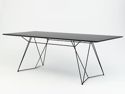 Modern Black Desk With Geometric Metal Frame And Sleek Minimalist Surface 3d model