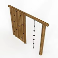 Wooden Playground Equipment Featuring Climbing Wall With Black Holds And Hanging Rope For Kids