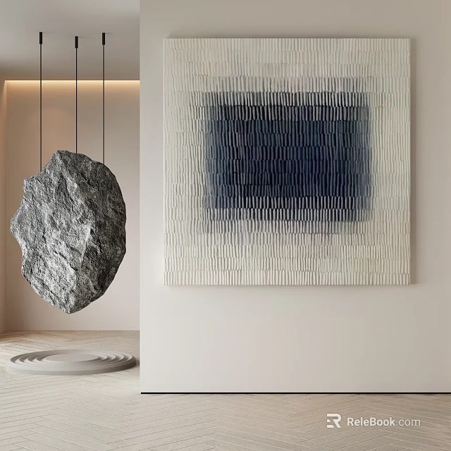 Modern Abstract Painting With Dark Blue Central Area And Layered Striped Texture 3d model 
