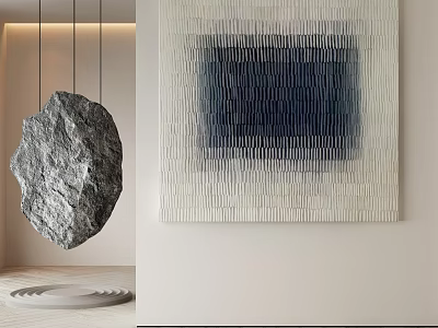 Modern Abstract Painting With Dark Blue Central Area And Layered Striped Texture 3d model