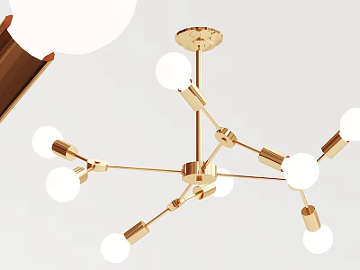 Contemporary Gold Chandelier With Multiple Spherical Lights And Geometric Metal Frame 3d model