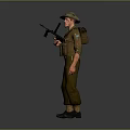 Military Soldier Standing In Green Uniform With Hat Rifle And Tactical Vest
