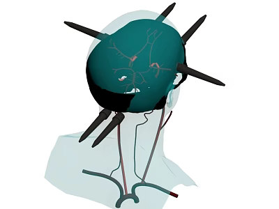Head Organ Illustration With Green Structure Black Spike Like Protrusions And Red Lines 3d model