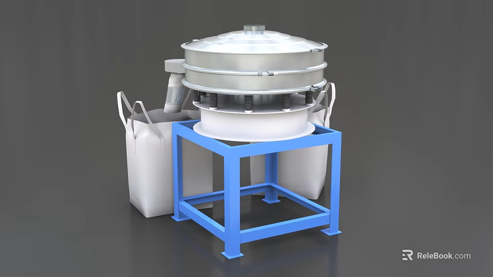 Industrial Vibrating Sieve Equipment With Multi layer Design And Blue Metal Stand 3d model 