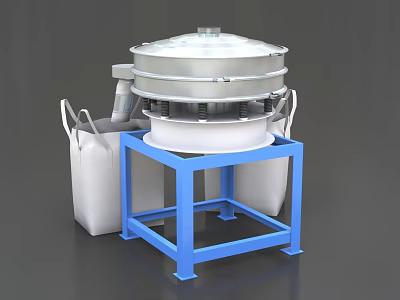 Industrial Vibrating Sieve Equipment With Multi layer Design And Blue Metal Stand 3d model