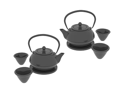 Black Ceramic Teapot Set With Matching Teacups For Household Daily Use 3d model