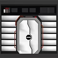 Futuristic Industrial Door Panel With Metallic Grilles And Red Accents