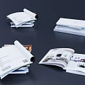 Open And Stacked Books Magazines Featuring Interior Design Pages And 3d model