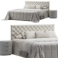 Modern Double Bed With Upholstered Headboard Button Tufting Side Nightstands And Light Gray Bedding 3d model
