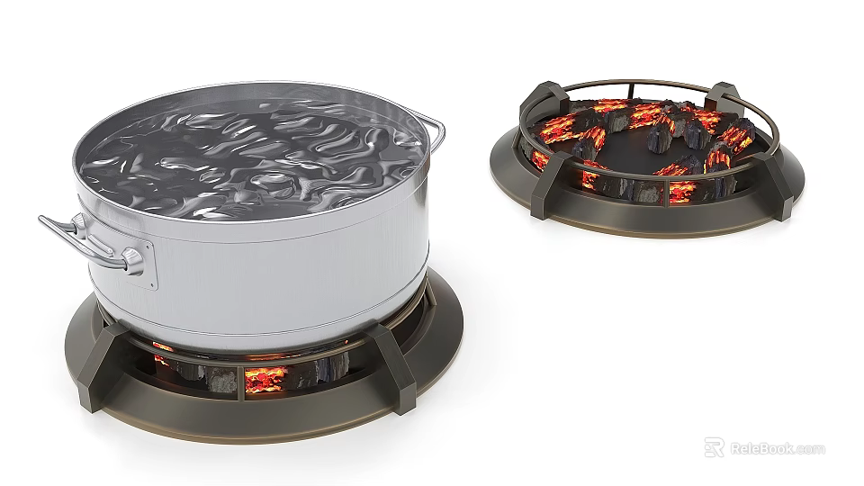Modern Kitchen Photo Spot With Metal Hot Pot And Flame Heating Plates 3d model 