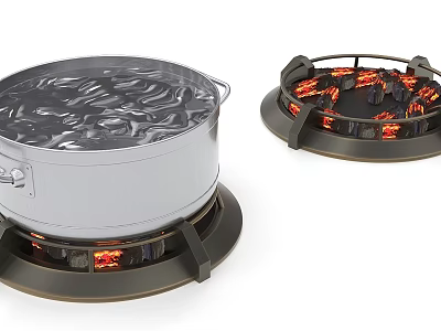 Modern Kitchen Photo Spot With Metal Hot Pot And Flame Heating Plates 3d model