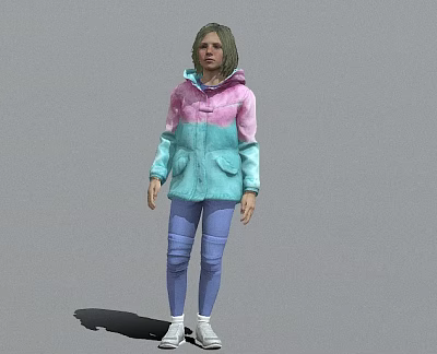 Game and Movie Character Wearing Pink Turquoise Patched Jacket Blue Tight Pants White Sneakers 3d model