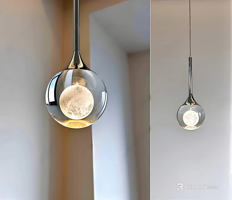 Stylish Modern Spherical Metal Pendant Light With Warm Illuminated Glow For Home Interior 3d model 
