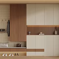 Modern Wooden And White Entryway Cabinet And Side Cabinet With Storage Bench Hooks And Shoes