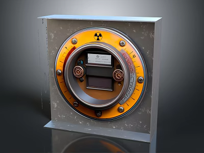 Radiation Monitoring Control Panel With Yellow Black Symbol Display And Metal Frame 3d model