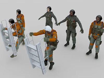 Group of People in Uniforms Climbing Ladders and Working Together 3d model