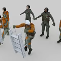 Group of People in Uniforms Climbing Ladders and Working Together