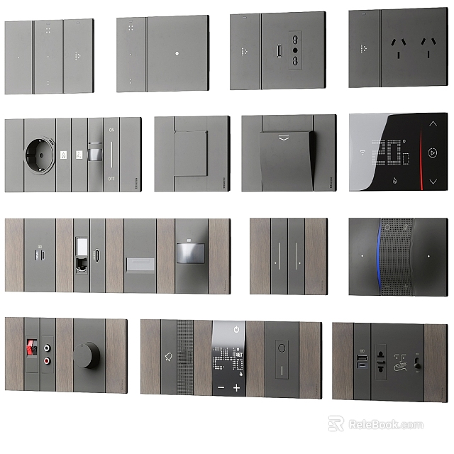 Modern Switch Panels With Sleek Design Various Styles Wood Grain Accents And Functional Features 3d model 
