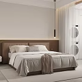 Modern Minimalist Bedroom Interior Design With Brown Headboard White Bedding Side Table And Green Plant