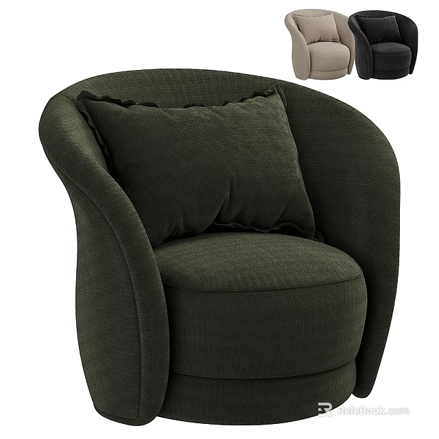 Dark Green Single Sofa With Comfortable Cushion And Modern Curved Design 3d model 